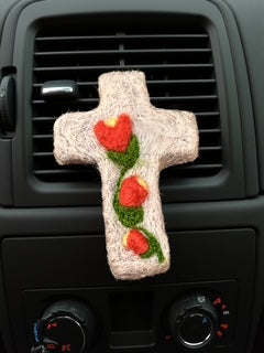 FunGuy Flowered Cross Grey With Coral Flowers