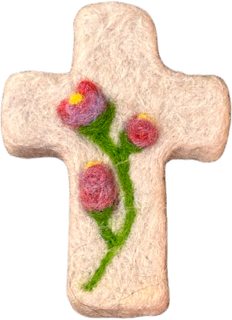 FunGuy Flowered Cross Grey With Red Blue Flowers